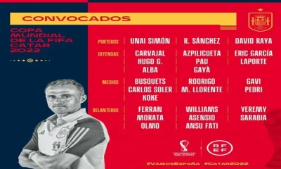 สเปนประกาศรา ฟุตบอลโลก 2022 ทีม (เดเคอาและติอาโก้พลาด)