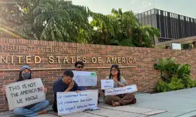 กลุ่มนักกิจกรรมชุมนุมประท้วงหน้าสถานกงสุลสหรัฐฯ ในจังหวัดเชียงใหม่ เรียกร้องให้ยุติสงครามกับอิหร่าน