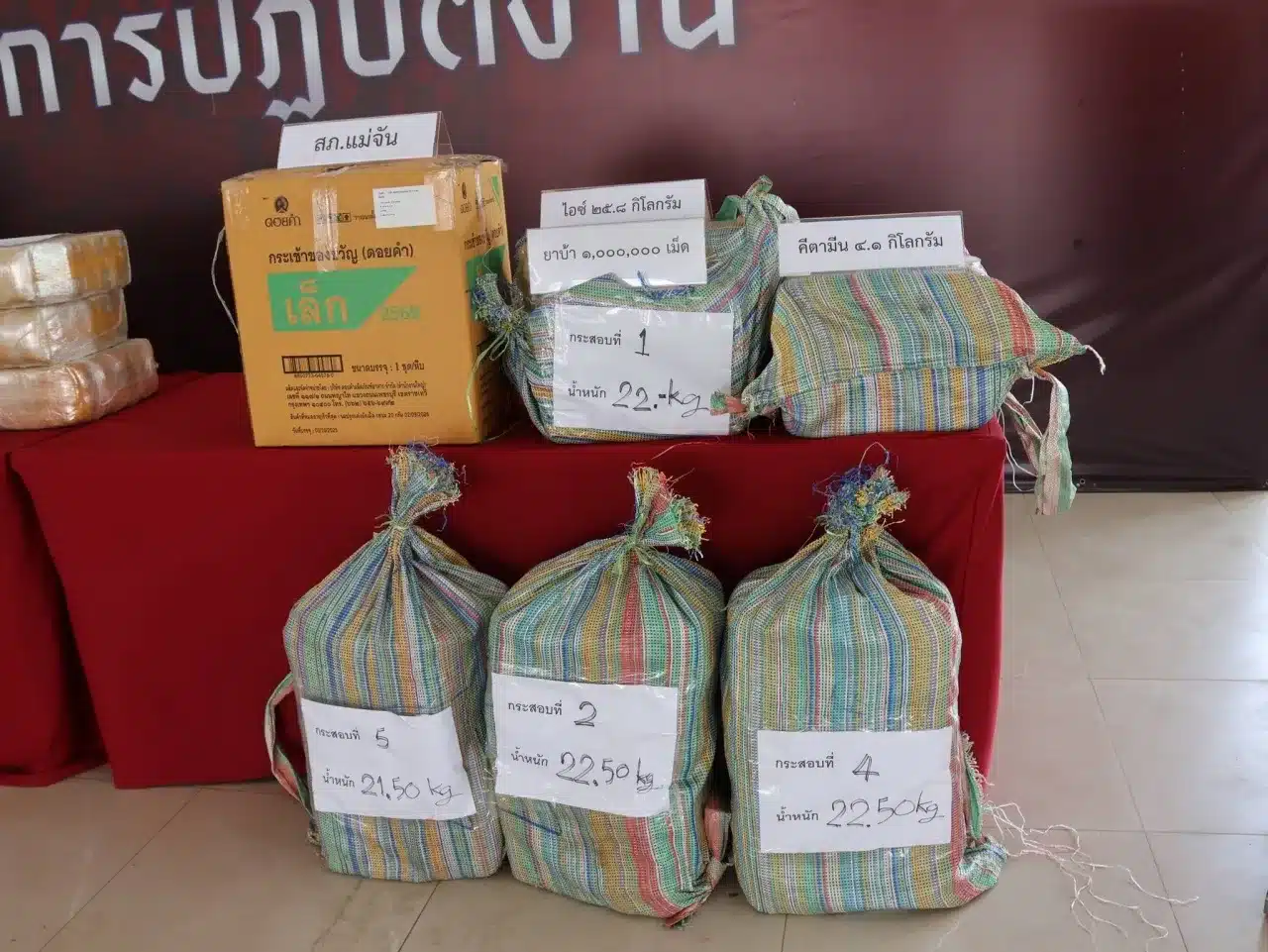 เครือข่ายค้ายาเสพติดเชียงรายถูกทลาย! ยึดยาเมทแอมเฟตามีนได้มากถึง 5.6 ล้านเม็ด