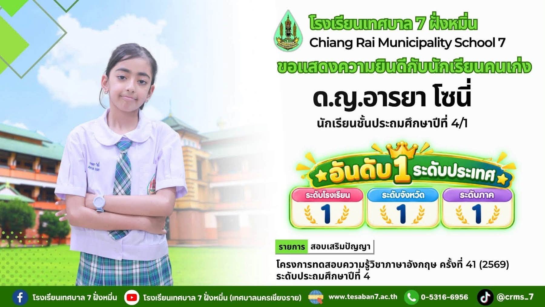 สุดยอด! เด็กเก่งเชียงรายคว้าที่ 1 ภาษาอังกฤษระดับประเทศ