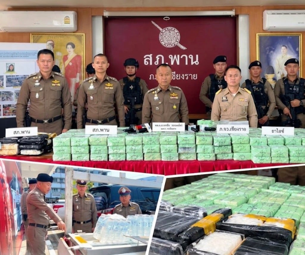 ตำรวจเชียงรายจับกุมยาเสพติดครั้งใหญ่! ยึดยาไอซ์ได้ 350 กิโลกรัม และยาบ้าอีก 300,000 เม็ด