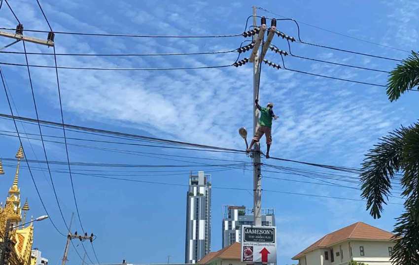 Protest up power pole in Pattaya