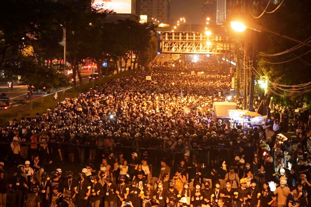 Anti-Government Protesters March on the German Embassy in Bangkok