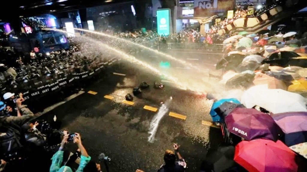 Riot Police Fire Water Canons at Anti-Government Protesters in Bangkok