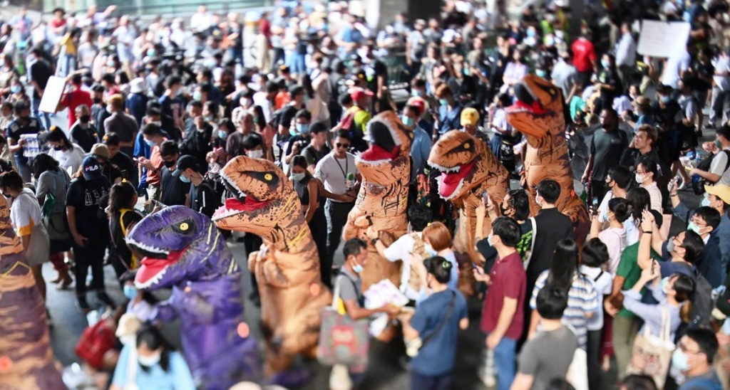 school, protester, student, protests, Thailand, Dinosaur Costumes