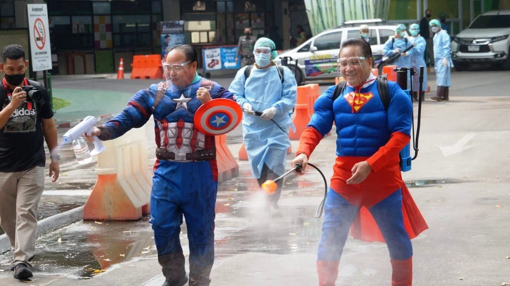 Superman and Captain America Spray Disinfectant at Chiang Mai Zoo
