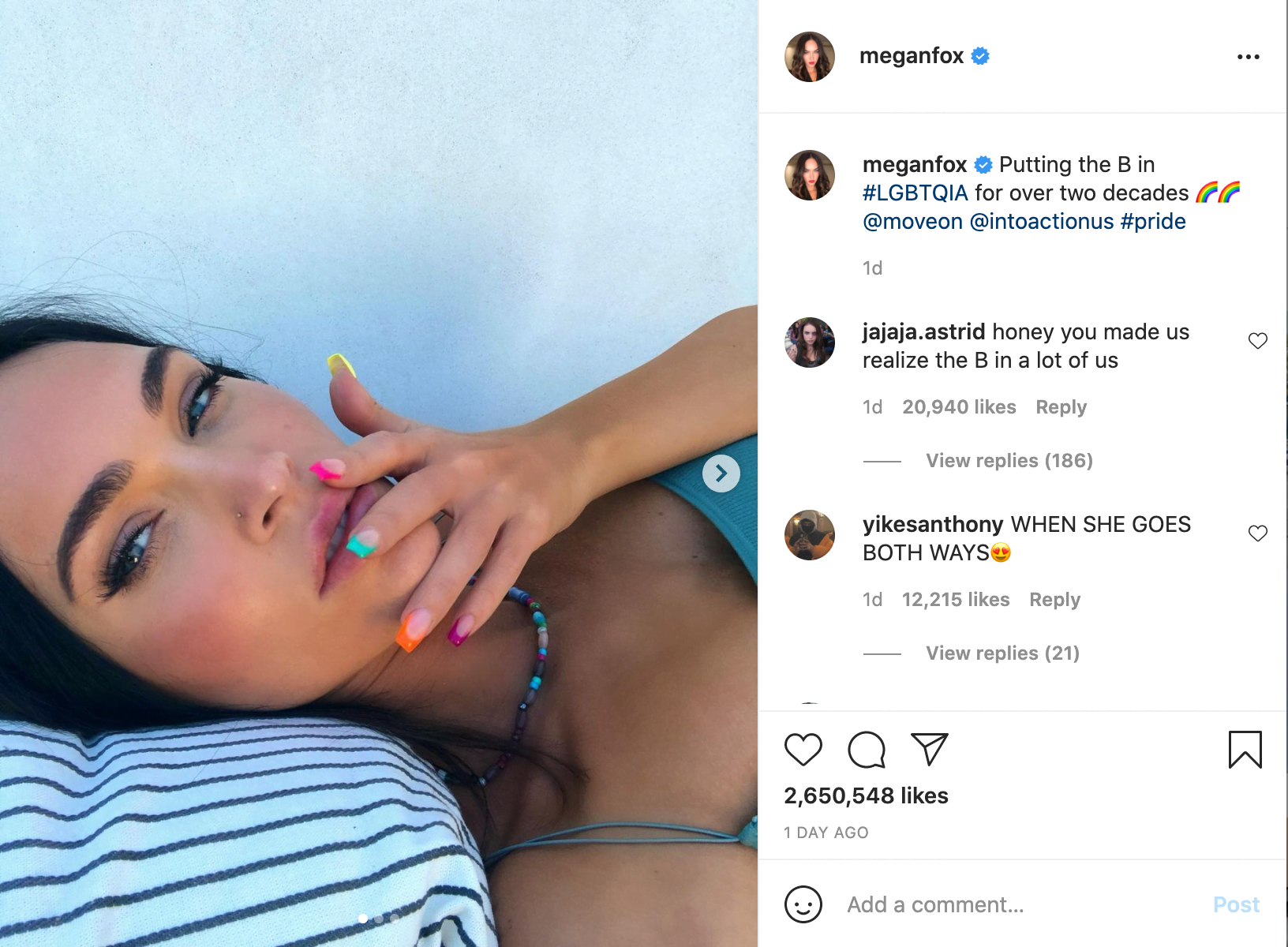 Megan Fox Celebrated Her Bisexuality in Her Latest Instagram Post