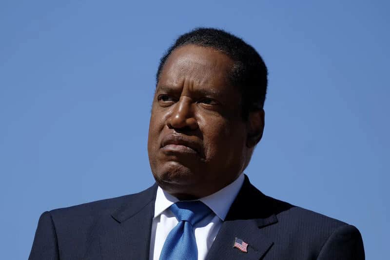 Republican conservative radio show host Larry Elder speaks at a rally for the California gubernatorial recall election on Monday in Monterey Park, Calif. Recent polls show Elder has the support of more than a quarter of likely voters.