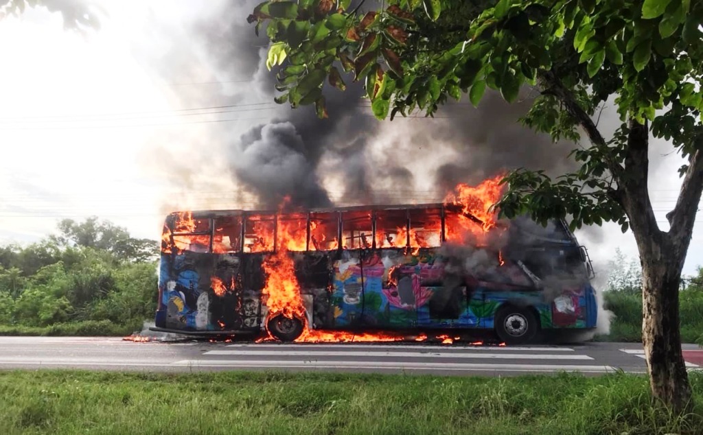 Tour Bus Goes Up in Flames