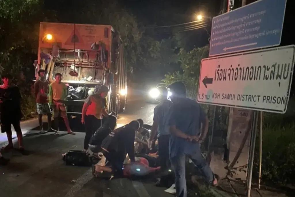CCTV Reveals Britons Run Over By Garbage Truck in Koh Samui