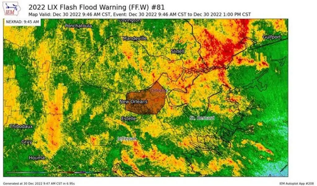 Most of the New Orleans Area is Under a Flash Flood Warning until 1 PM Friday