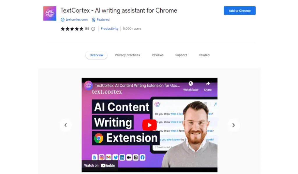 1. TextCortex Chrome AI Writin