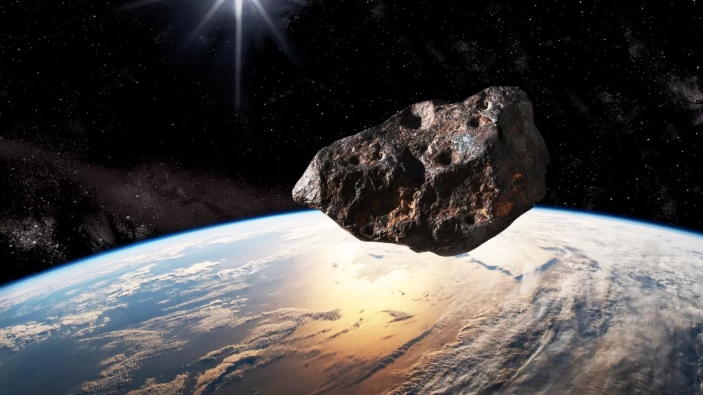 Digital Illustration of Asteroid Near Earth