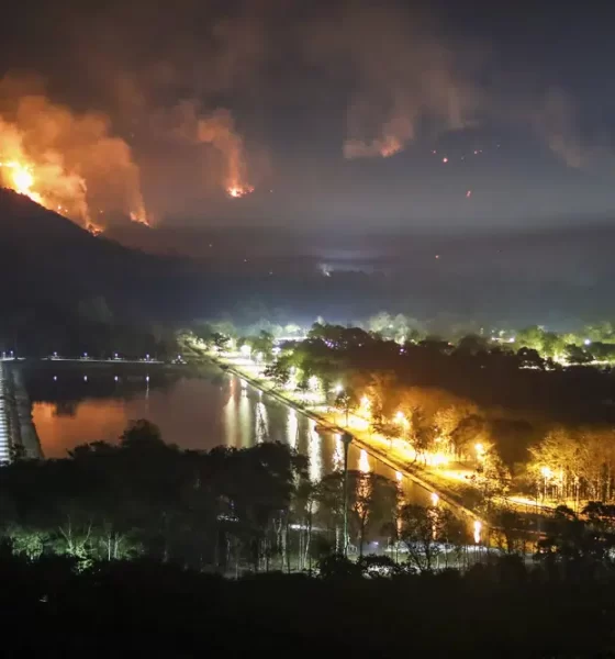 Massive Forest Fire Engulfs 2 Mountain Tops in Central Thailand