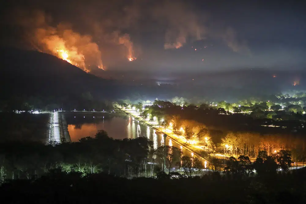Massive Forest Fire Engulfs 2 Mountain Tops in Central Thailand