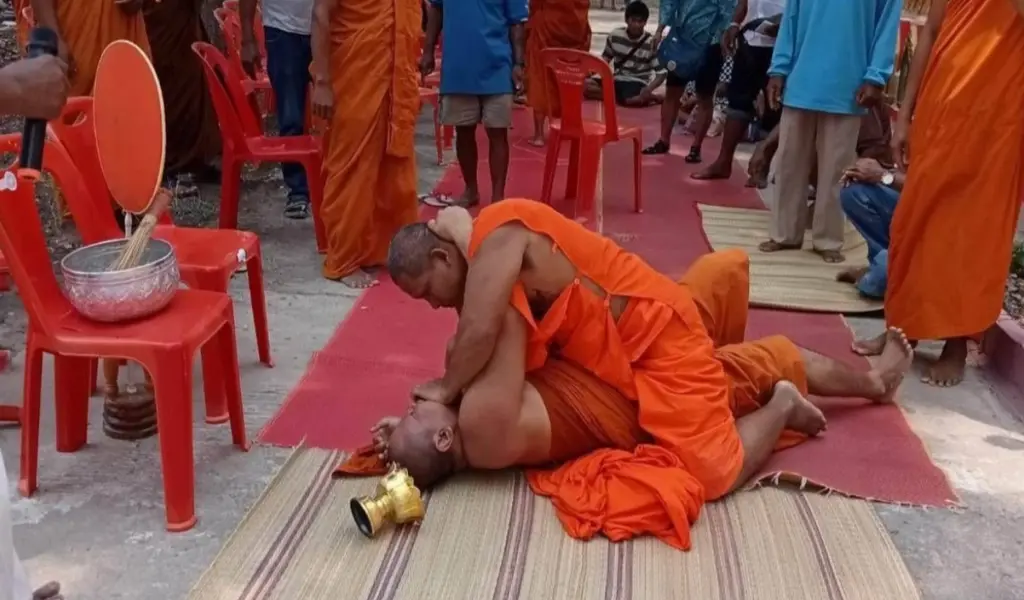 Brawl between Buddhist Monks at a Funeral over a Plastic Chair in Northeast Thailand