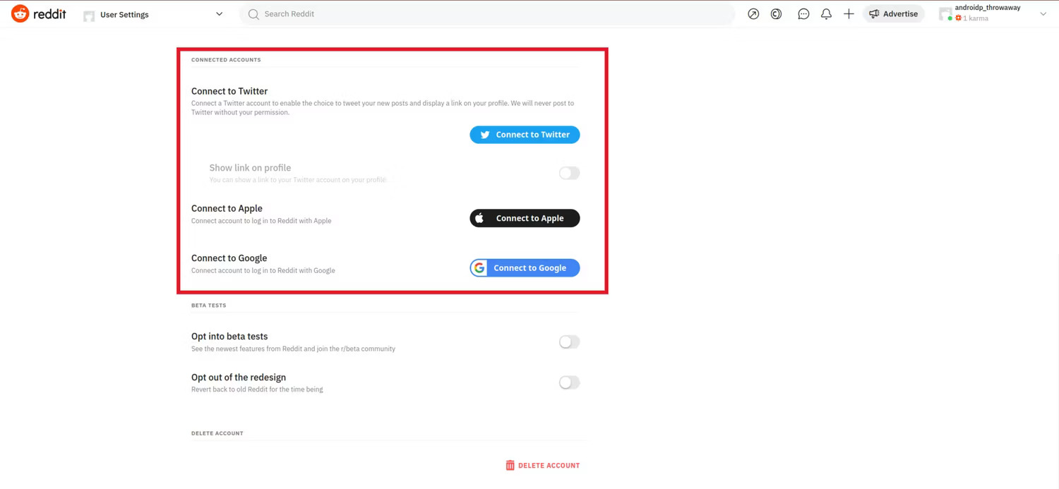 reddit connected accounts
