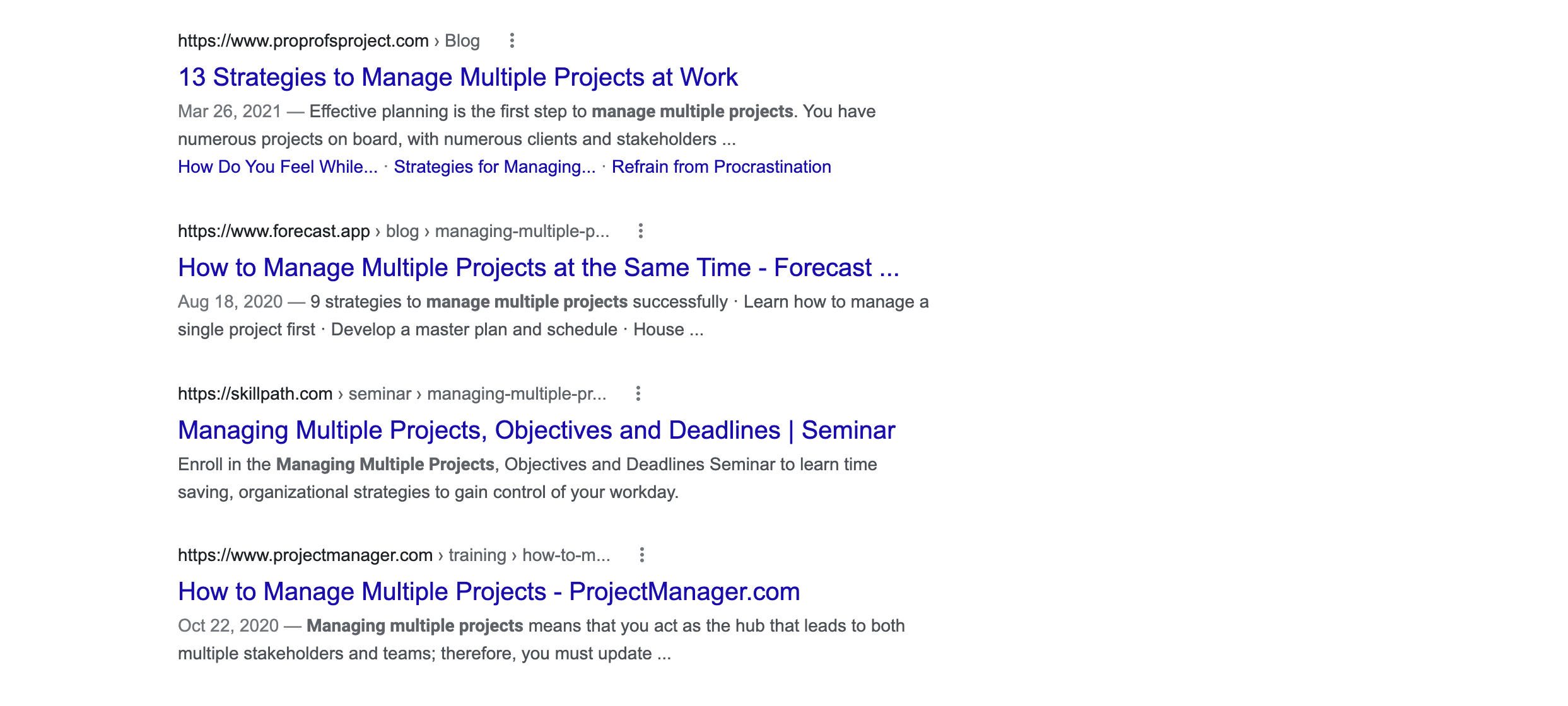 project management search results
