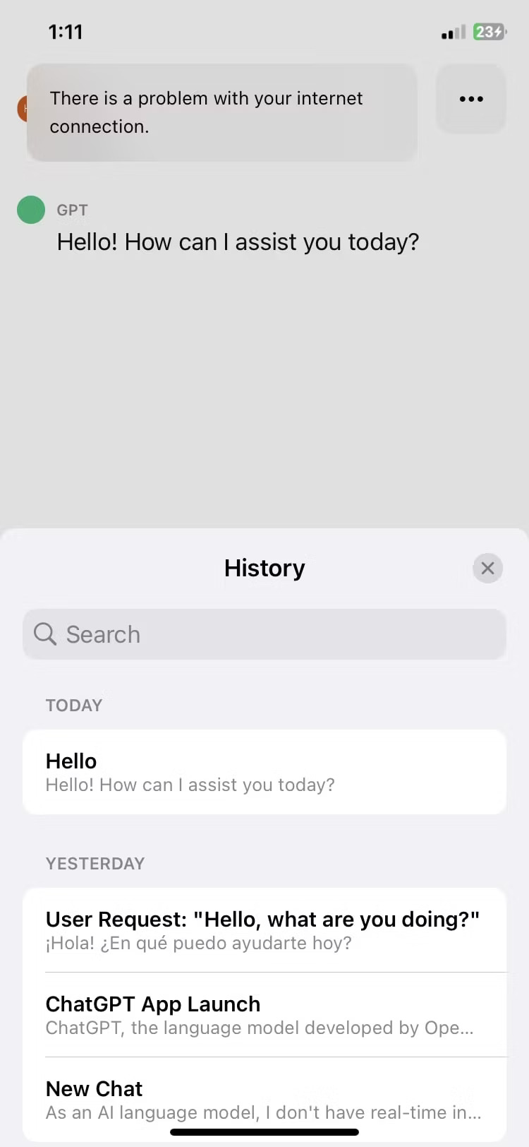 viewing chatgpt history while offline in ios app 1