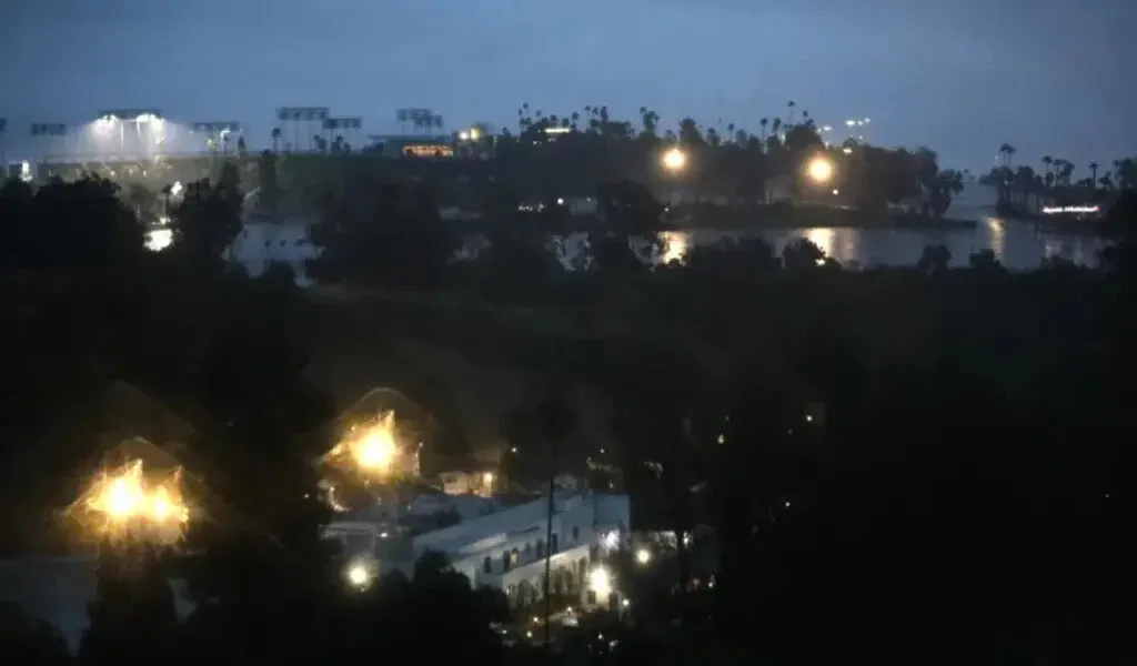 Flooded Dodger Stadium Under Water After Hurricane Hilary Hits Los Angeles