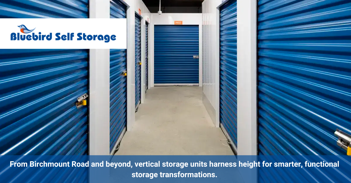 A row of blue storage units Description automatically generated