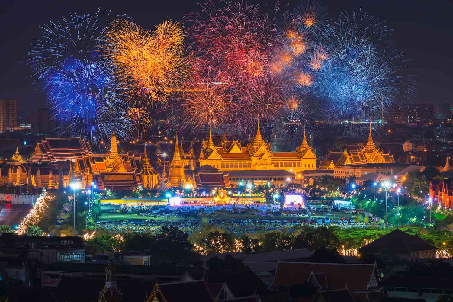 grand palace at twilight in bangkok along thai father s day our king birthday festival thailand with fire work 614291606 5c51c65346e0fb00014c39fe 1