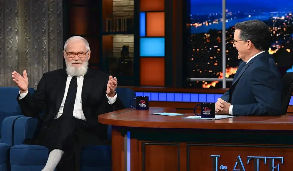 David Letterman Visits Stephen Colbert And Tells Johnny Carson: "It's Mount Olympus"