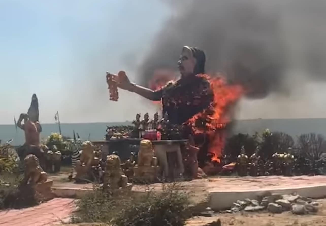 Famous Statue Set Ablaze in Rayong Thailand