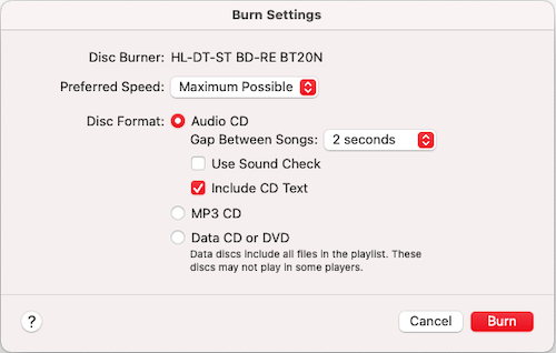 Burn Settings Before Burning Spotify to CD