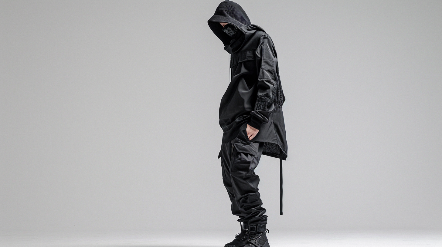 wearing techwear outfit