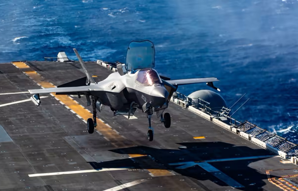 This photograph shows a US Marine Corps F-35B taking off from the Izumo during interoperability trials in October 2021. (US Marine Corps)