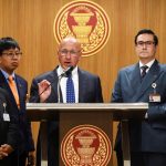 UN Special Rapporteur on human rights in Myanmar Tom Andrews speaks during a press conference after a meeting with Thailand's Parliamentary Committee