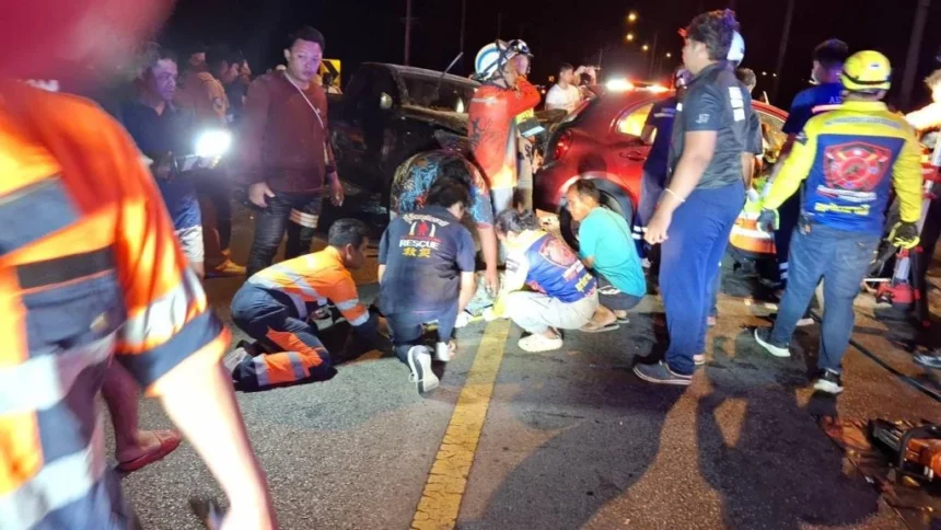 Three Vehicle Crash Injures More than 10 Songkran Revelers