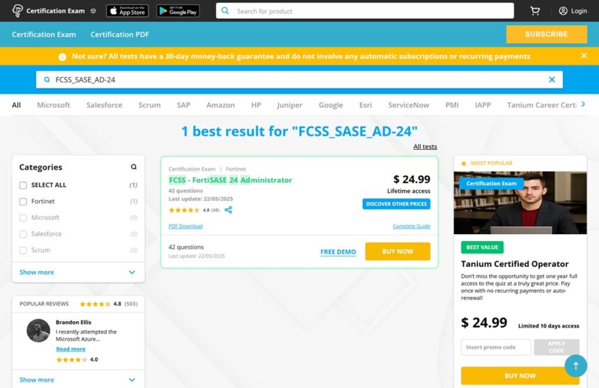 FCSS_SASE_AD-24 Dumps for Fortinet SASE Exam
