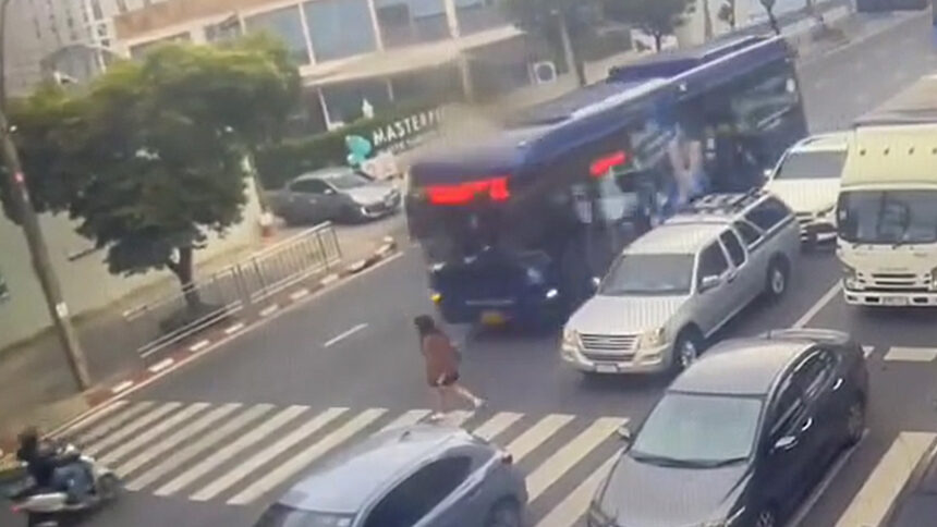 Student Survives Being Hit By Bus on Zebra Crossing in Bangkok