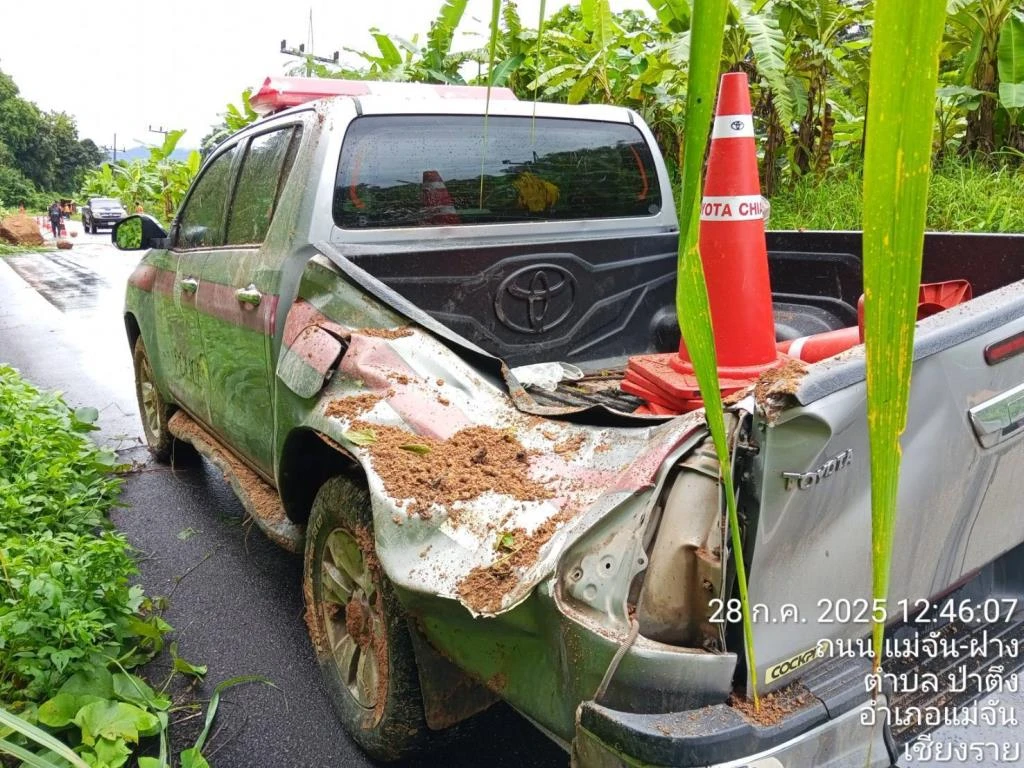 Police Truck Crushed By Rocks 