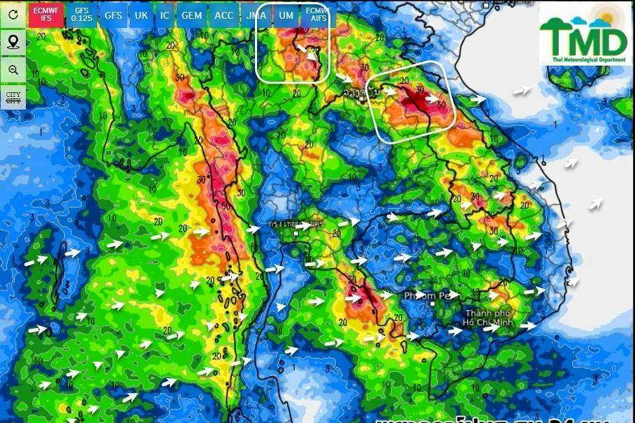 48-Hour Heavy Rain Warning for Northern Thailand