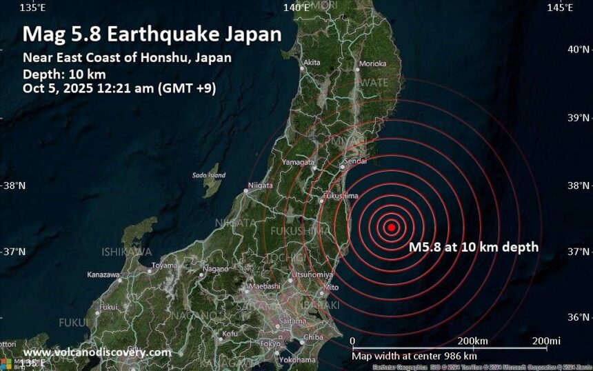 5.8 Earthquake Jolts Honshu Japan
