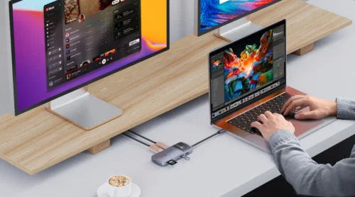 MacBook Air connected to an external monitor