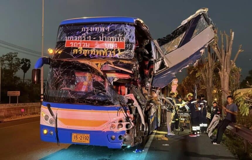 Passenger Bus Crashes into Freight Truck