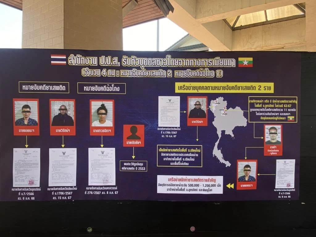 ONCB Officials Take Custody of 4 Fugitives at the Chiang Rai Border