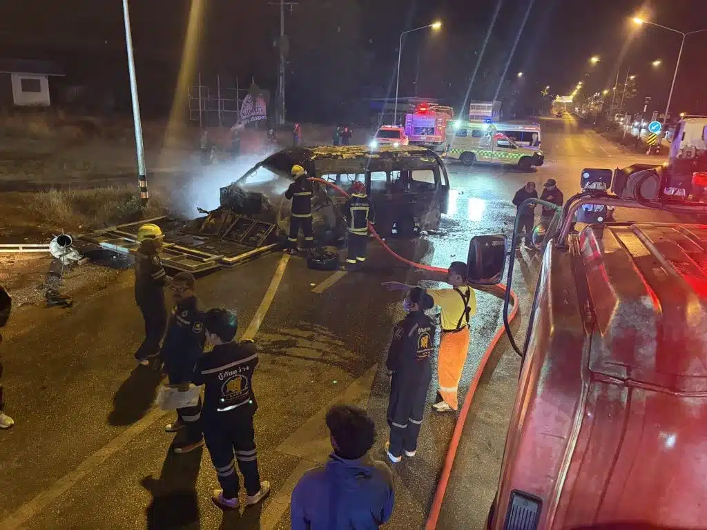 Driver Killed After His Passenger Van Crashes and Bursts into Flames