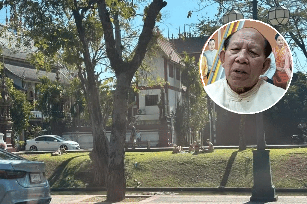 Tourist Sunbathing in Bikinis By Chiang Mai Temple