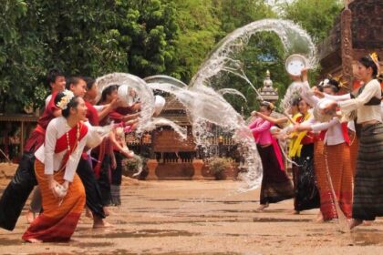 Traditional Songkran festival celebration in Thailand.