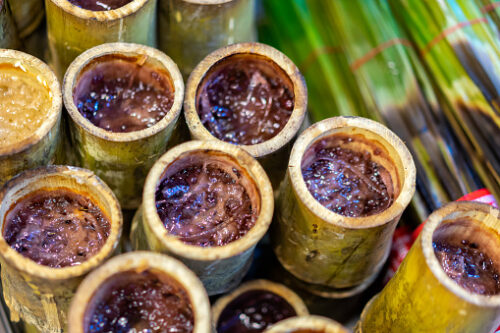 Sticky rice roasted in bamboo