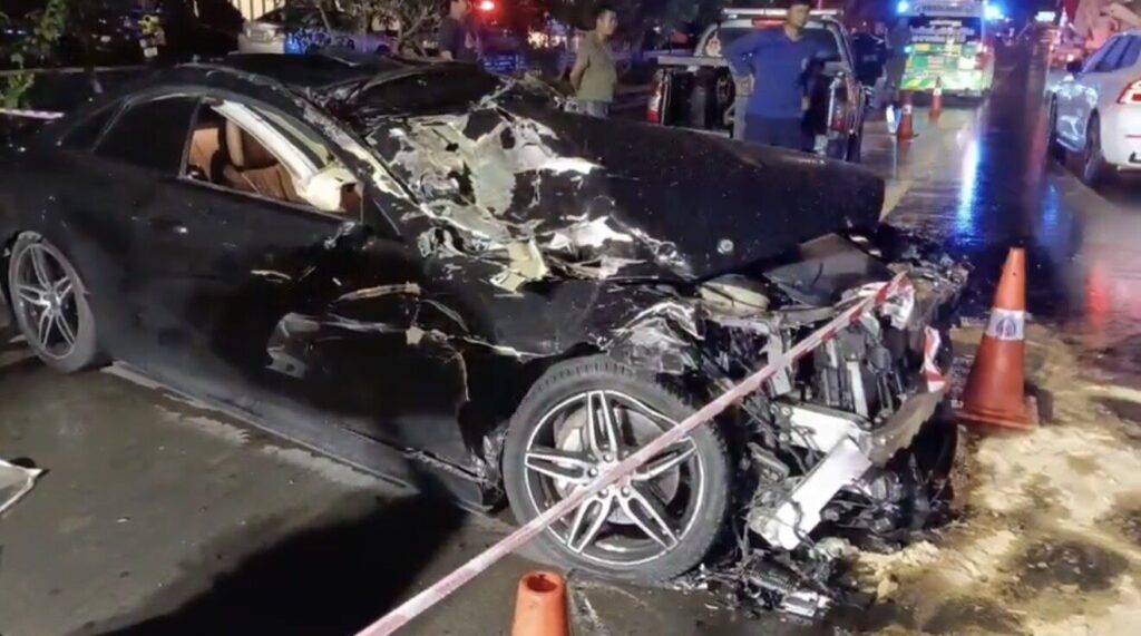 Mercedes Driver Killed After Crashing into Crane Truck in Bangkok